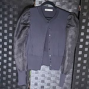 Sheer Puffy Sleeve Cardigan